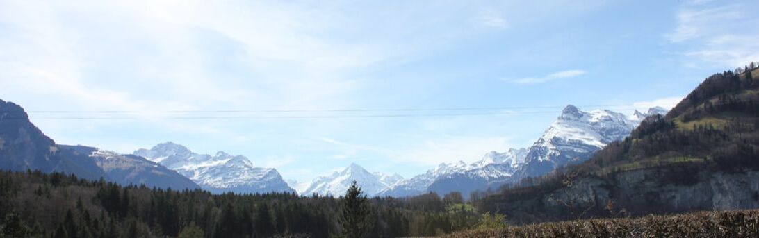 Die Aussicht vom bnb Oberhofstatt in die Urner Berge mit dem Bälmeter, Bristen und Gitschen.